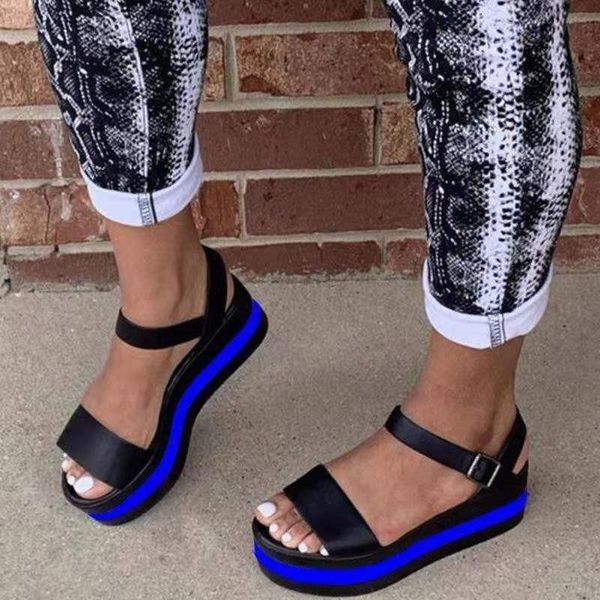 

2021 new summer women flip flops fashion slope and thick sand beach sandals candy color wedges platform outdoor sandals, Black