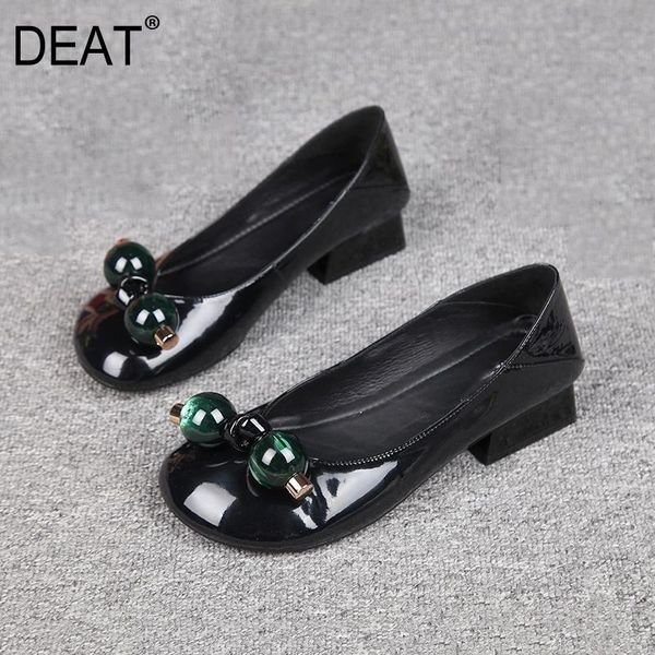 

dress shoes [deat] 2021 round toe shallow string beads bright pu leather single high heels women spring autumn tide 10h554, Black