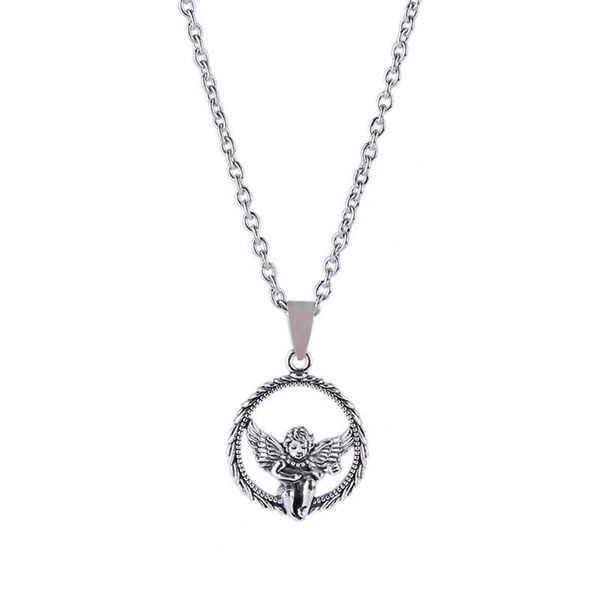 

pendant necklaces harajuku style personality tide brand wild guitar angel soil wreath necklace hip hop men and women accessories, Silver
