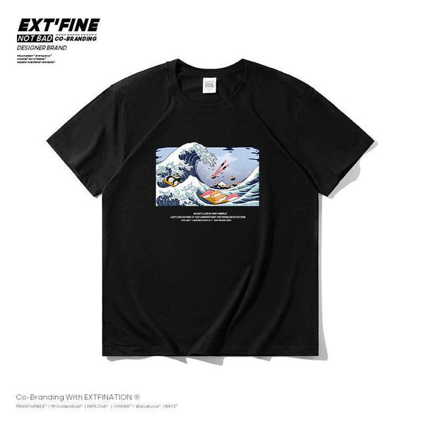 

extfine ukiyoe wave t-shirt sushi summer 200gsm combed cottons japan graphic tshirt harajuku t shirt tees men's clothing 210629, White;black