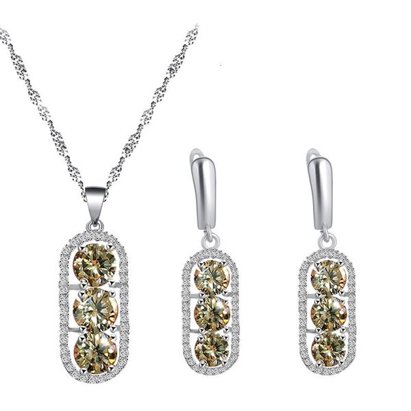 

earrings & necklace classic silver plated light yellow zircon pendant jewelry charming party gift js845