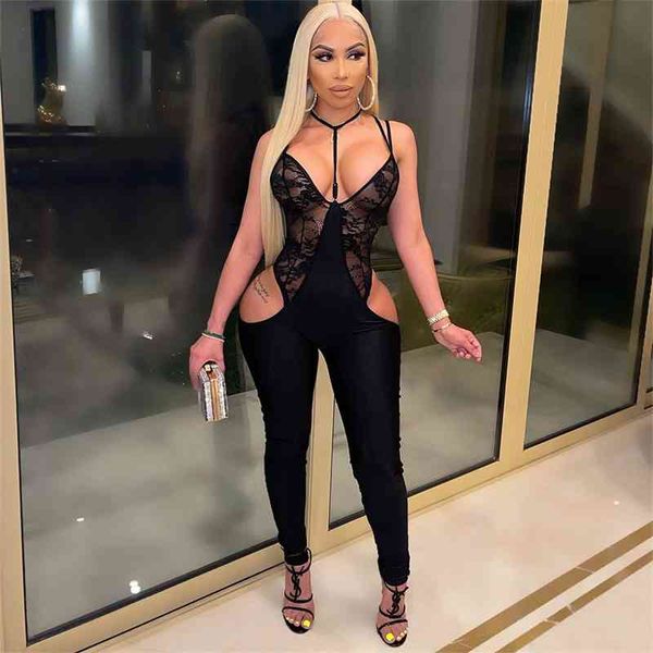 

xqy9237 women's new suspender solid lace hollow tight one-piece pants, Black;gray