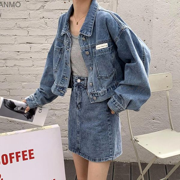 

women's jackets crescent city denim coat net red 2021 spring and autumn fashion suit skirt two piece, Black;brown