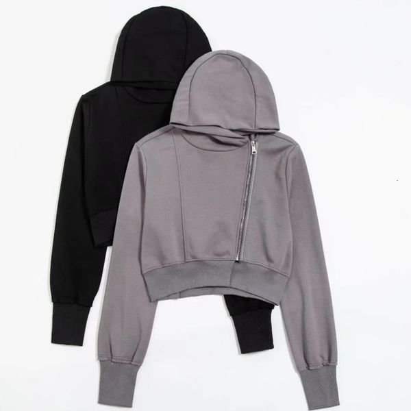

2021 spring just arrived solid long sleeve color with loose slanted zipper short sweatershirt iqef, Black