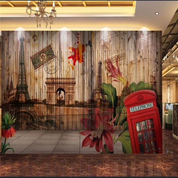 

wallpapers dropship po wallpaper 3d wood grain european american oil painting paris building restaurant backdrop custom mural
