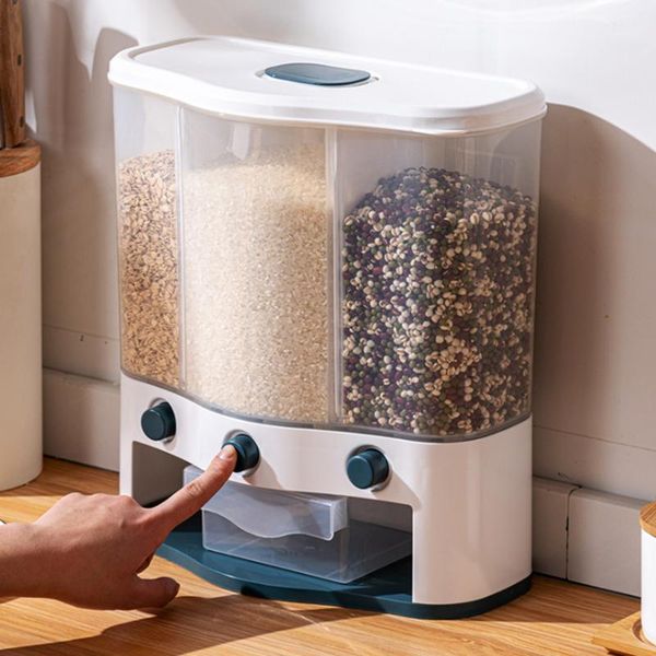 

storage bottles & jars 6l dry food dispenser cereal wall mounted separate rice bucket moisture proof automatic racks sealed metering kitchen