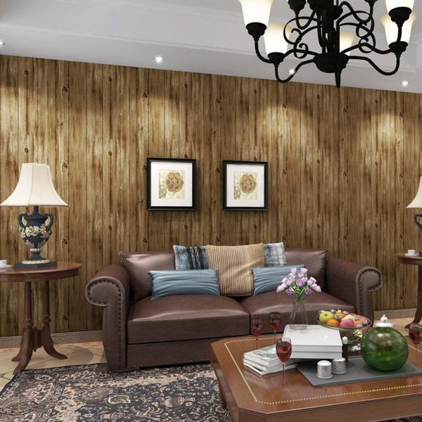 

wallpapers 10m retro brown wood grain for living room bedroom walls home decoration 3d plank wallpaper sticker non-woven