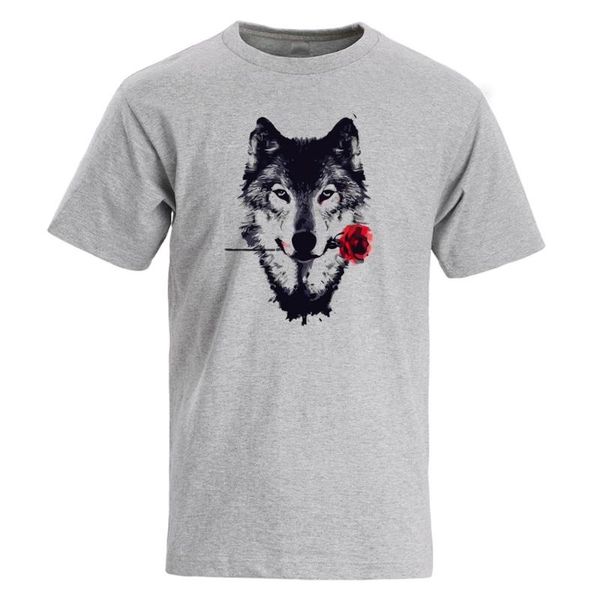 

men's t-shirts funny t - shirt men wolf and rose printed hip hop summer 2021 harajuku casual 100% cotton camiseta hombre plus size s, White;black