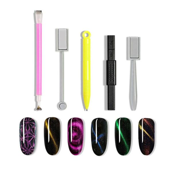 

nail gel 1 set 5pcs double head cat eye magnet stick pen magical board manicure art tools for salon (double-head + magne, Red;pink