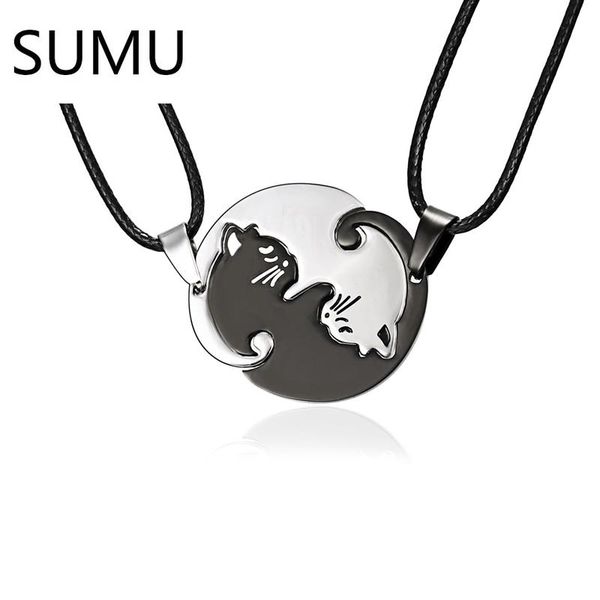 

pendant necklaces sumu 2021 fashion couples black/gold silver color couple necklace titanium steel animal cat pendants