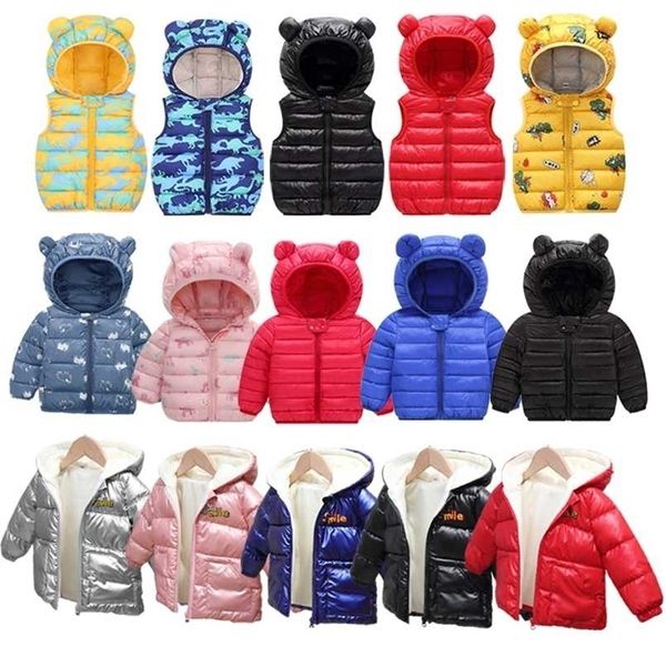 

baby boys girls jackets kids light down coats children clothes spring autumn winter warm outwears ear hoodies vests 1-4t 211021, Blue;gray