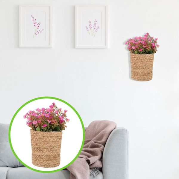 

storage baskets wall-mounted basket hand-woven flower with artificial plant