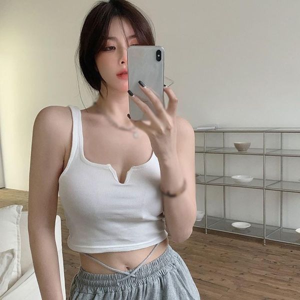 

women's tanks & camis women sleeveless vest knitted short summer v-neck casual tank, White