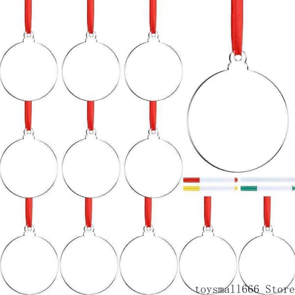 

24 piece 3inch transparent clear circle christmas hangtag diy blank round acrylic xmas tree ornaments pendants