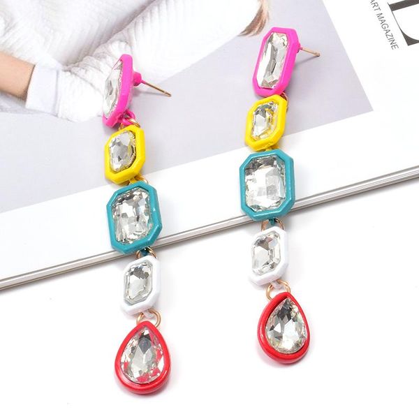 

dangle & chandelier fashion simple metal colorful long earrings women's crystal drop creative party jewelry accessories, Silver