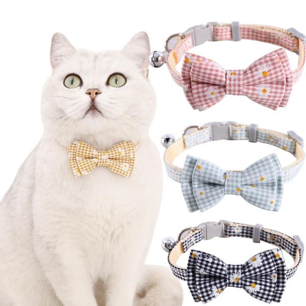 

cat collars & leads classic plaid collar breakaway bell with bowtie floral patterns adjustable safety flower kitten for pets puppy dogs