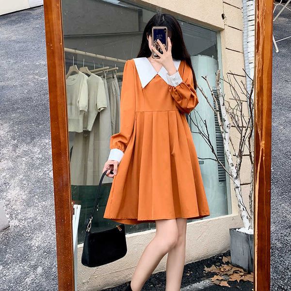 

early autumn doll neck hepburn long sleeve french slim waist drs, Black;gray