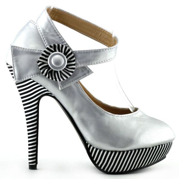 

dress shoes lf30404-4 ladies flower ankle strap stripe platform party pumps, Black