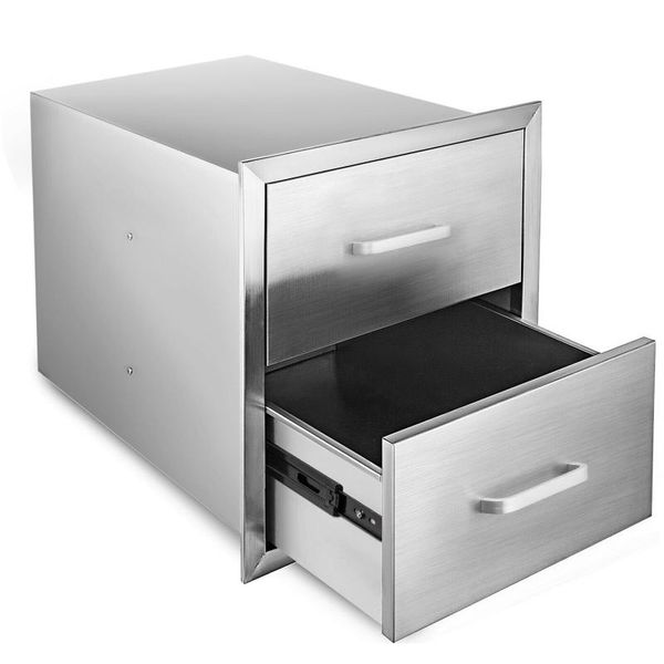

storage drawers bbq island outdoor kitchen drawer organizers stainless steel double access triple cajon w handle 15x20x18 inch