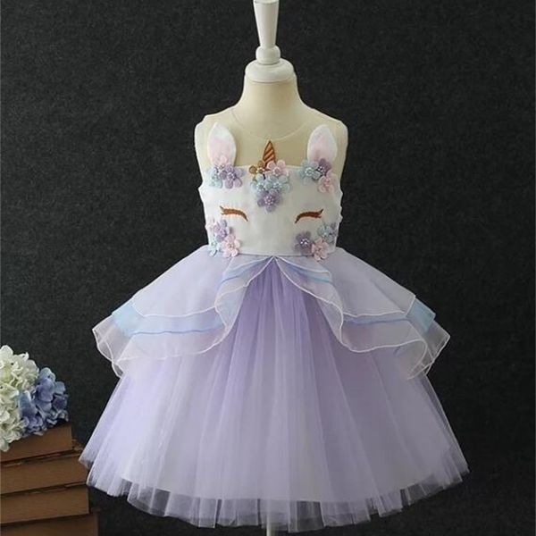 Großhandel Halloween Kleinkind Girls Einhorn Dress Party Kleid Kinder Geburtstag Regenbogenfarben Cosplay -Kleidung für Kinder 210529