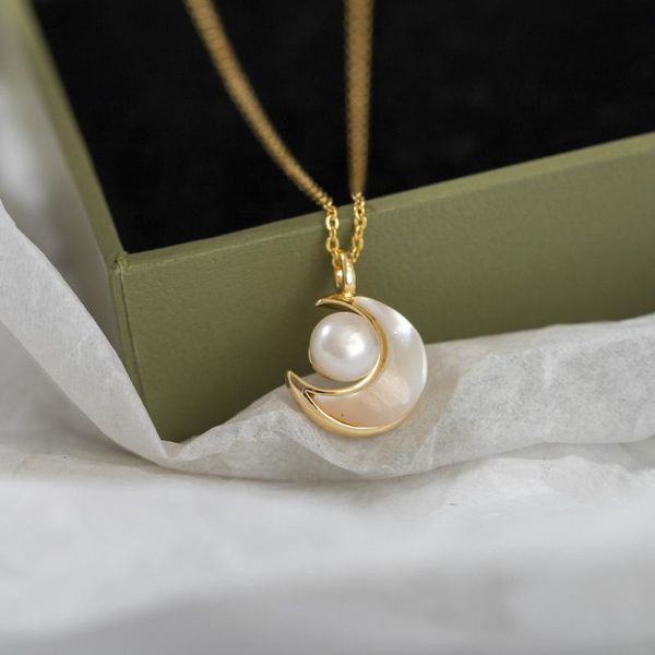 

pendant necklaces minimalism moon pearl necklace for women girl crescent clavicle chain sweet jewelry friend gift bff, Silver