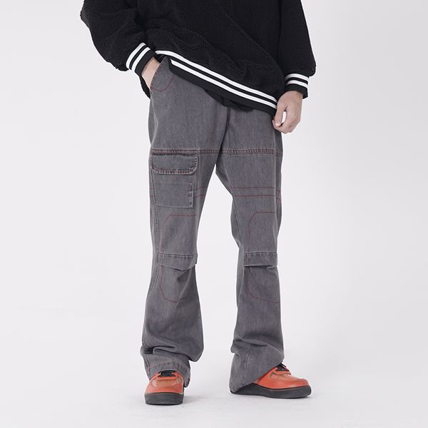 

2021 new retro personalidade reta queimado dos homens hip-hop solto brim largas-perna alta rua calas de carga lavadas 0804, Blue