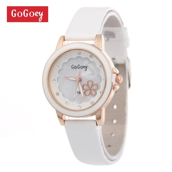 

wristwatches gogoey brand flower leather watches women ladies fashion crystal dress quartz wristwatch relogio feminino 097, Slivery;brown