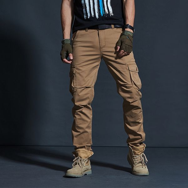 

mode streetwear men's spandex multi-pocket open-air cargo military-style thin fit leisure glx0, Blue