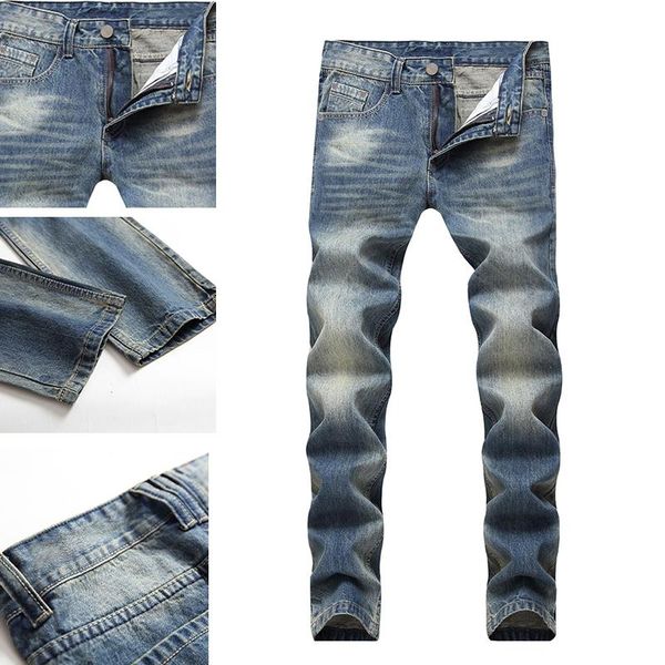 

men fashion brand pants korean style slim jeans straight mid-waist men jeans 2021 asual pants, Blue