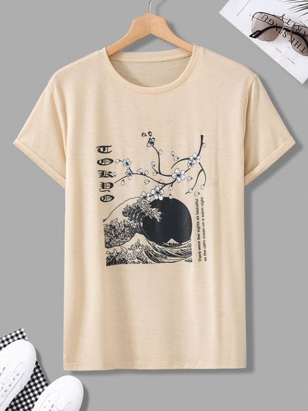 

men random wave and slogan graphic tee x2gr#, White;black