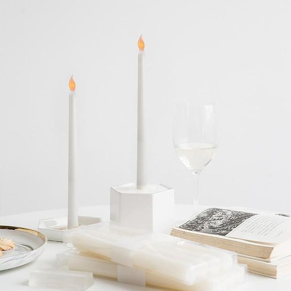 

set of 12 - flameless taper candles, battery operated candles, textured wax finish, warm whi jllarr