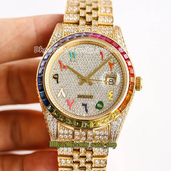 

eternity watches latest products 126334 228348 228398 rainbow diamonds bezel arab dial 3255 automatic iced out full mens watch 904l steel di, Slivery;brown