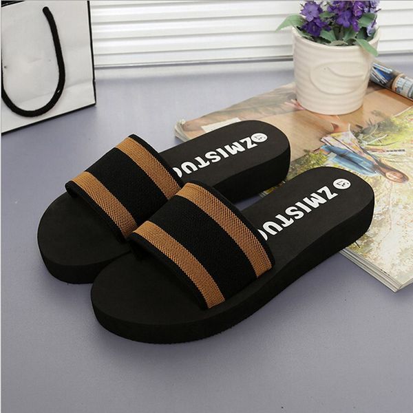 

summer women home sandals slides platform bad wig beach slippers shoes, Black
