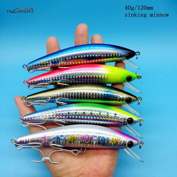 TSURINOYA DW37 5 PÇS/LOTE 120MM/40g Isca Minnow Afundante Big Hard Isca Artificial Água Salgada Equipamento de Pesca 210622