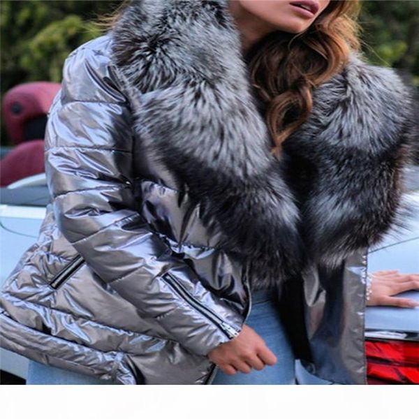 

big fur collar coats womens designer long sleeve lapel neck thick winter jackets plus size slim women outerwear clothing, Black;brown