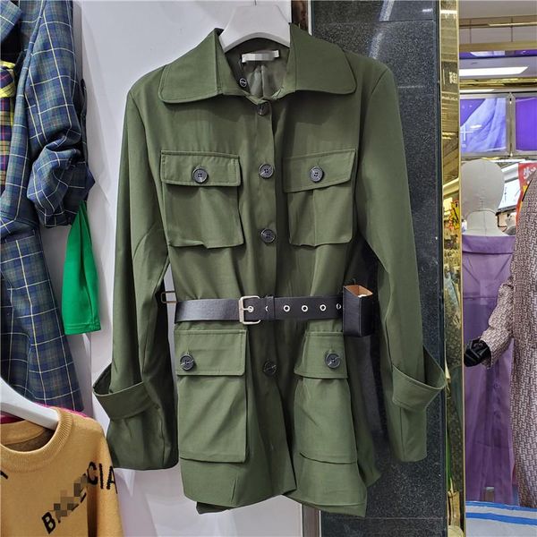 

women's jackets [ewq] 2021 autumn ladies coat armygreen tide brand fashion all-match korean turn-down collor tooling jacket women overc, Black;brown