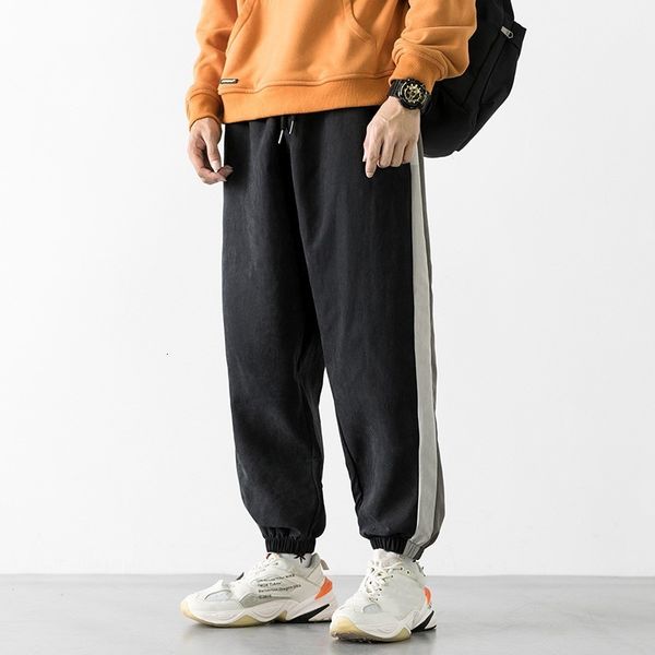 

new 2021 men summer linen harem solid jogger casual loose male long feet mode style broek, Black