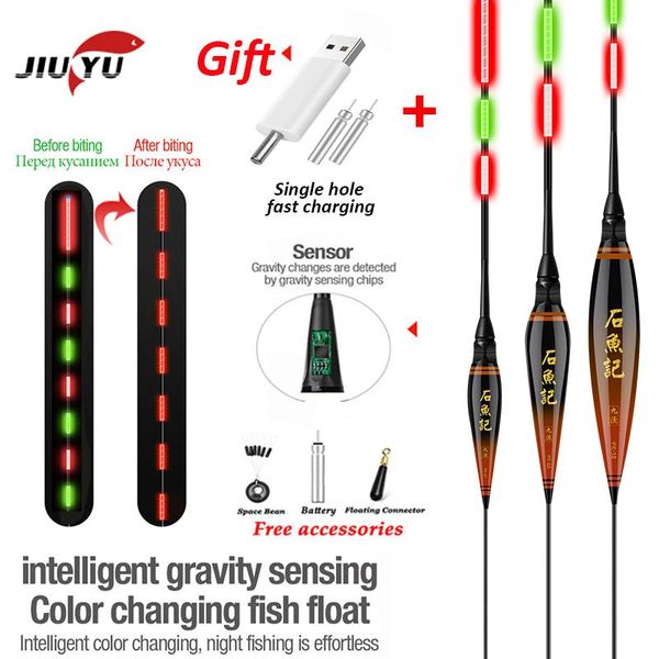 

fishing accessories jiuyu float smart electronic gravity sensor led set + usb charger tackle 2021 winter buoy lightstick carp
