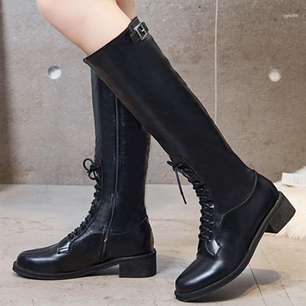 

boots large sizes 42 fashion shoelaces design wriding boot winter women shoes female11, Black