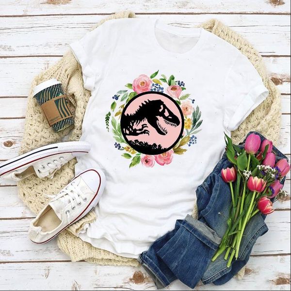 

women graphic mama dinosaur flower mom print mother summer shirt lady clothes t shirt womens clothing female t shirt, White