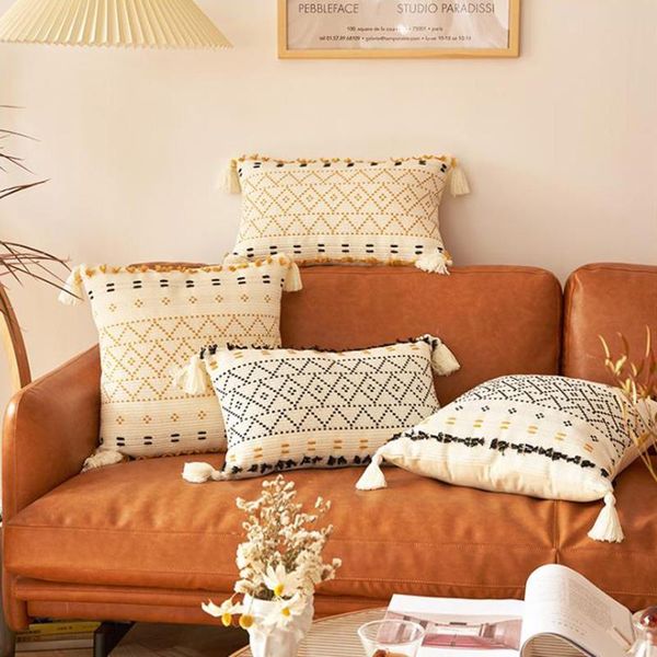 

cushion/decorative pillow square soft pillowcases solid cushion cover decorative geometric pillows with tassel for sofa bed car home throw