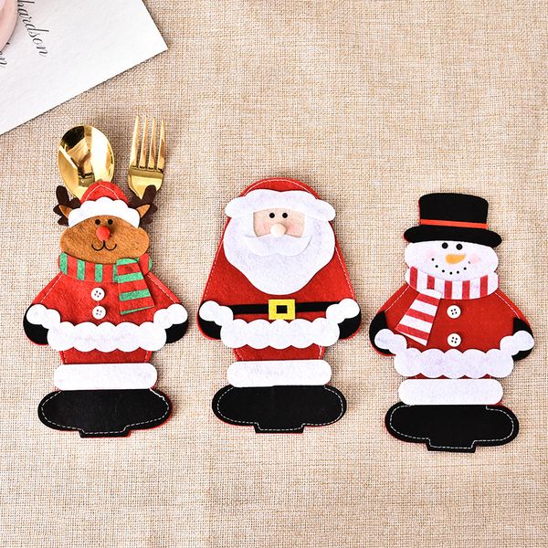 Bolsa de Cutelaria de Natal 12 * 18 cm Santa Claus Snowman Moose Forma de Cozinha Faca De Armazenamento Forquilha