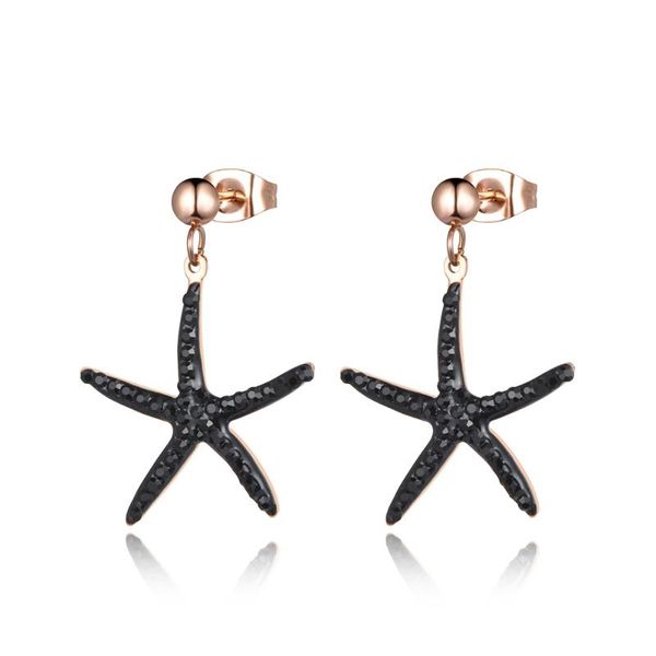 

stud stainless steel jewelry white/black clay cystal earrings rose gold color starfish christmas gift je18456, Golden;silver
