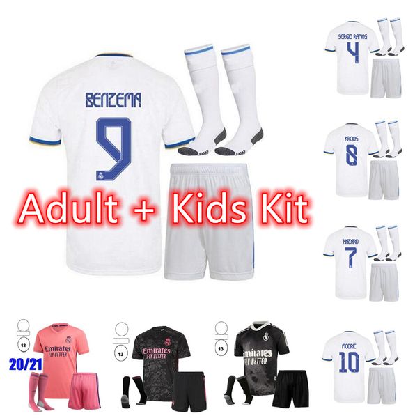 

20 21 22 real madrid men soccer jerseys hazard jovic benzema 2021 2022 vinicius rodrygo modric football kit shirt set with socks, Black;yellow