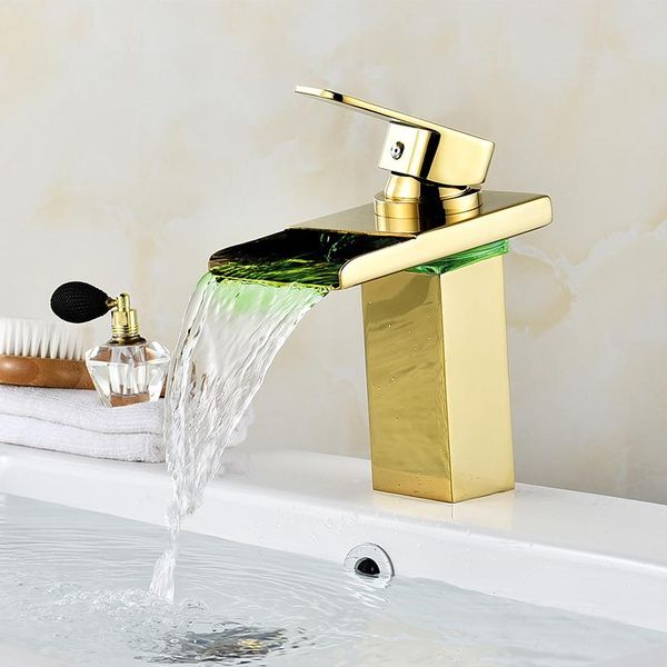 

bathroom sink faucets waterfall faucet led faucet. gold brass basin mixer tap deck mounted