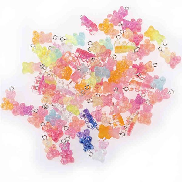 Yeyulin 100 шт. Candy Bear Bear Cute Resin Charms Diy Patch Disings Gummy Серьги Брелок Ожерелье Подвеска Ювелирные Изделия Декор Аксессуар