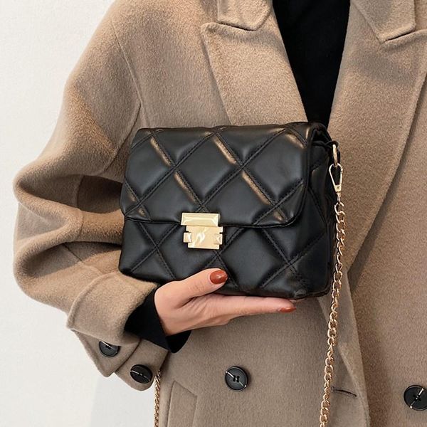 

black plaid shoulder bag women chain messenger bag luxury leather handbag female small diamond lattice quilted crossbody sac
