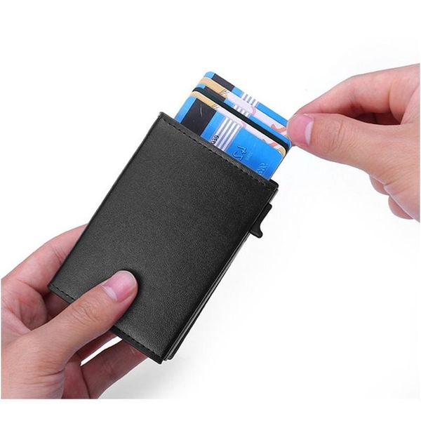 

bycobecy new men and women smart wallet fashion pu leather coin purses rfid aluminum box anti-theft card holder slim c jllkdn