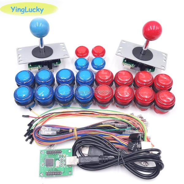 

game controllers & joysticks arcade diy kits parts 5pin joystick + 2x 24mm 8x 30mm 5v led illuminated push buttons xin mo zero delay usb enc