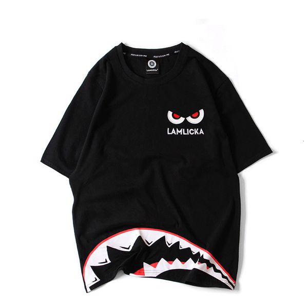 

men's jackets shark embroidered t-shirt, cotton casual collar, wavy, in 2021, Black;brown